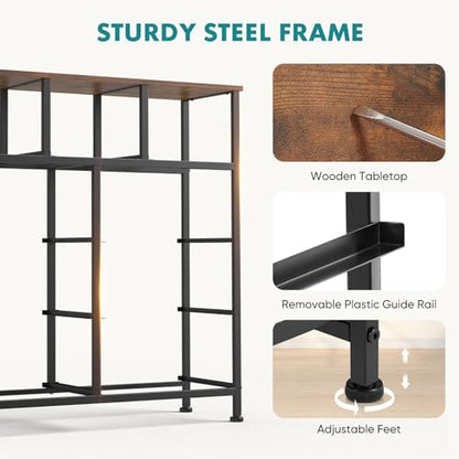 Dresser for Bedroom, 9 Storage Drawers, Wide Fabric Closet Chests Organizer Tower Furniture, TV Stand with Wooden Top Metal Frame for Clothes, Living Room, Hallway, Entryway, Rustic Brown
