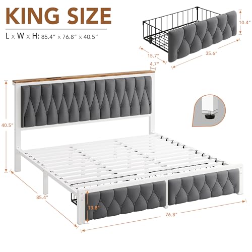 King Bed Frame with 2 Storage Drawers, view 3