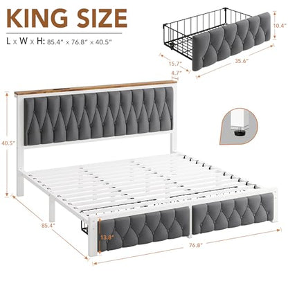 King Bed Frame with 2 Storage Drawers, view 3