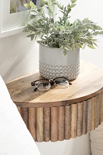 Reid Ribbed Wooden Floating Side Table; 20 x 11 x 6; Natural Brown; Modern Wood Floating Nightstand with Drawer for Extra Storage and Added Functionality
