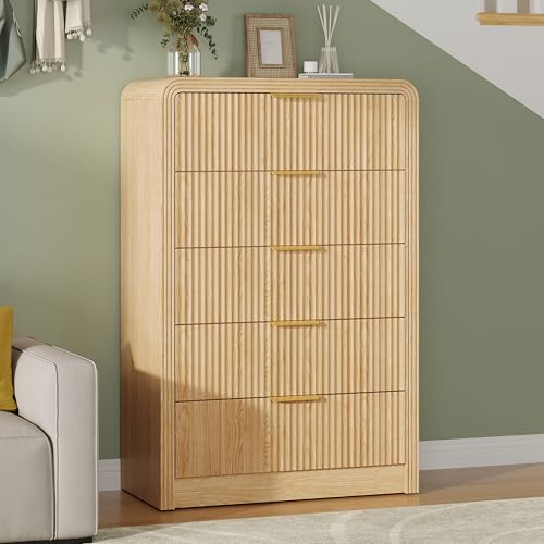 Fluted 5 Drawers Dresser, 48" Tall Chest of Drawers for Bedroom, view 7