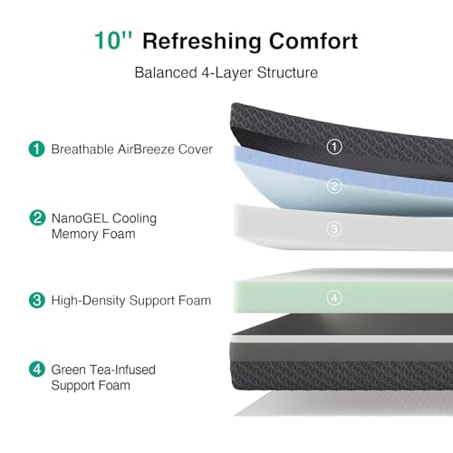 King Gel Memory Foam Mattress 10 Inch for Pressure Relief, view 4