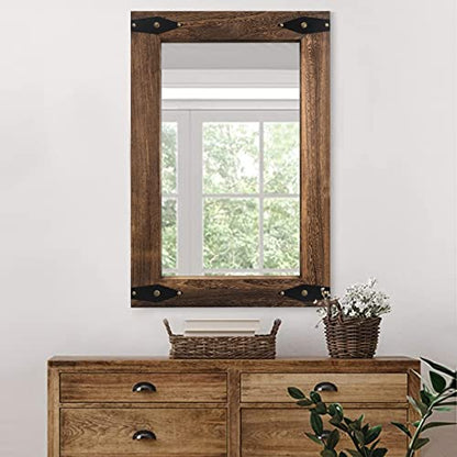 Rustic Wood Framed Mirror 26x40 Inch, Rectangular Bathroom, Arrow | Extra large wood framed vanity mirror for farmhouse bathroom, bedroom, living room, entryway, vertical or horizontal