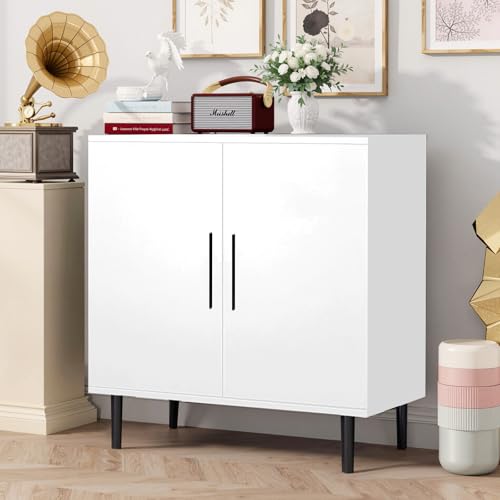 Sideboard Buffet Cabinet with Storage, Modern Wood Versatile Coffee Bar Console Table for Living Room Kitchen, Dining Room, Hallway, White-1 Pack