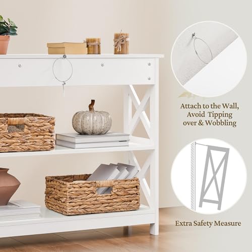 Yaheetech Console Table with Drawer, 3-Tier Entryway Table with Storage Shelves, Wood Narrow Sofa Table for Entryway/Hallway/Living Room, White