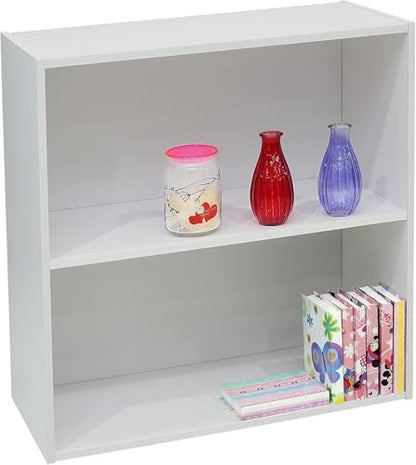 2 Tier Open Shelf Bookcase Storage Organizer, White Wood, Contemporary.