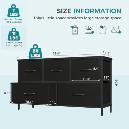 5 Drawer Black Dresser for Bedroom, Closet Chest Organizer Furniture, view 4