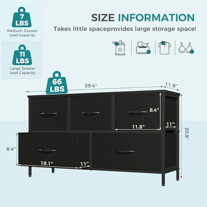 5 Drawer Black Dresser for Bedroom, Closet Chest Organizer Furniture, view 4