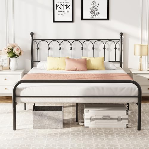 Heavy Duty Black Bed Frame with Storage and Slats, view 2