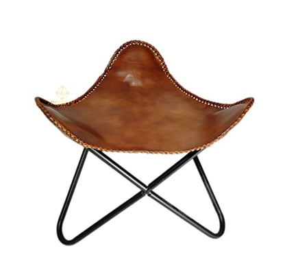 Brown Leather Butterfly Chair Stool Handmade Leather Ottoman Iron Frame Furniture Stool Living Room Comfortable Footrest Foot Stool - Lounge Office Stool