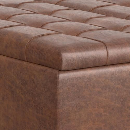 Harrison Large Coffee Table Storage Ottoman - 40 inch Wide Upholstered Vegan Leather Square Lift-Top Ottoman in Distressed Saddle Brown, Transitional Bench for Living Room with Sturdy Base