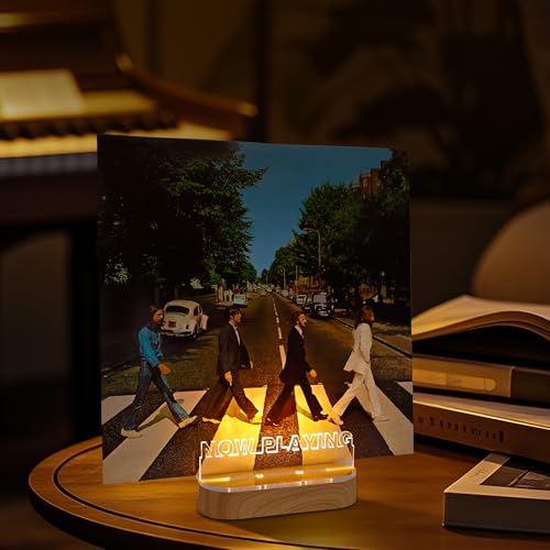 Light up Now Playing Vinyl Record Stand, Now Spinning Record Stand, Wooden Acrylic Holder for Album Display Storage, Vinyl Record LED Display Storage Collection Holder with USB Powered