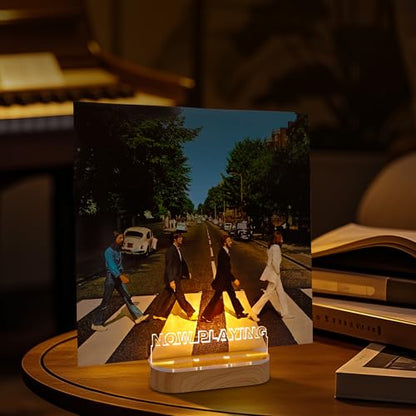Light up Now Playing Vinyl Record Stand, Now Spinning Record Stand, Wooden Acrylic Holder for Album Display Storage, Vinyl Record LED Display Storage Collection Holder with USB Powered