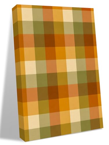 NuYeBiofx Fall Farmhouse Gingham Grid Canvas Wall Art Prints,48"x32" Framed Picture Artwork Vintage Boho Plaid Printed Canvas Oil Painting for Living Room Bedroom Office,Ready to Hang