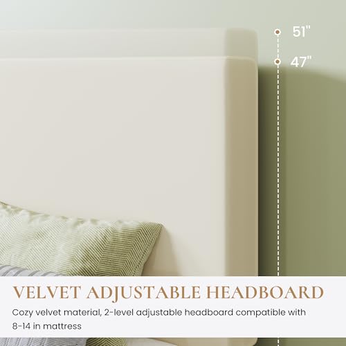 Boucle Upholstered Queen Size Bed Frame, Cream, view 5