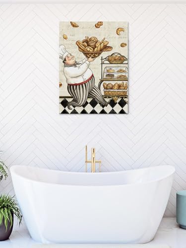 NuYeBiofx Farmhouse Kitchen Baker Bread Canvas Wall Art Prints,48"x32" Framed Picture Artwork Vintage Black Plaid Printed Canvas Oil Painting for Living Room Bedroom Office,Ready to Hang