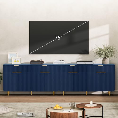 58 Inch Fluted Sideboard Buffet Cabinet with Storage, Blue, view 5