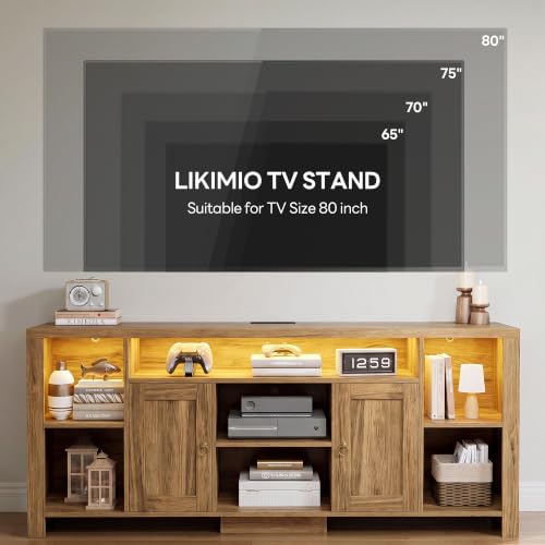70" TV Stand for TVs up to 80", LED Entertainment Center, Oak Brown, view 4