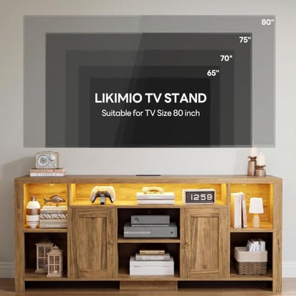 70" TV Stand for TVs up to 80", LED Entertainment Center, Oak Brown, view 4
