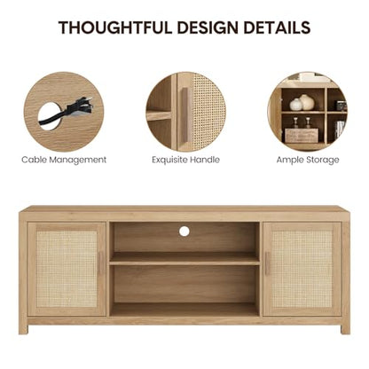 Rattan TV Stand 66In for 75 inch Natural Oak, view 7