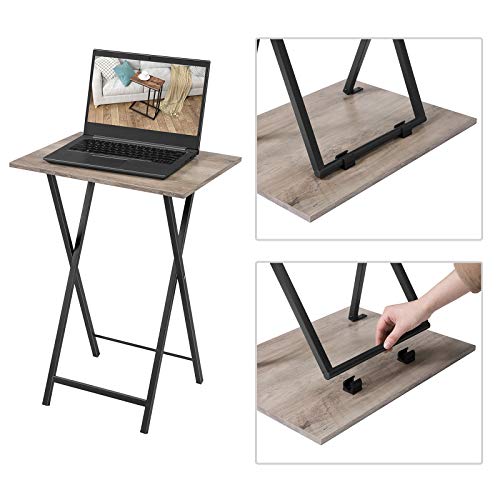 Folding TV Tray Tables, Set of 2 Side Table for Small Space, Industrial Snack Tables for Eating at Couch, Stable Metal Frame, Easy Assembly, Space Saving, Greige and Black BG25BZ01