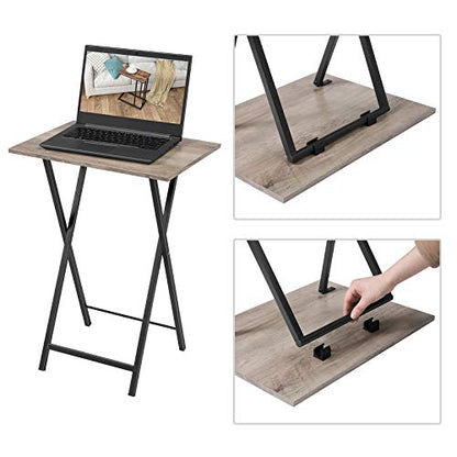 Folding TV Tray Tables, Set of 2 Side Table for Small Space, Industrial Snack Tables for Eating at Couch, Stable Metal Frame, Easy Assembly, Space Saving, Greige and Black BG25BZ01