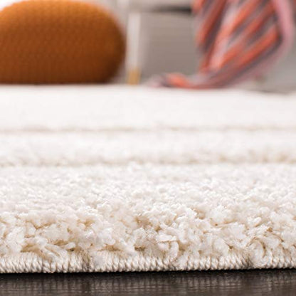 SAFAVIEH Florida Shag Collection Area Rug - 5' Round, Creme & Creme, Border Design, Non-Shedding & Easy Care, 1.2-inch Thick Ideal for High Traffic Areas in Living Room, Bedroom (SG454-1111)