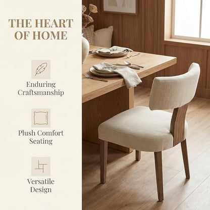 Mid Century Modern Dining Chairs Set of 6, Upholstered Linen Kitchen & Dining Room Chairs with Ergonomic Curved Backrest, Solid Wood Legs, Farmhouse Accent Chair for Home, Apartment, Beige