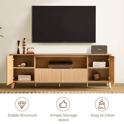 CHITA 70" Mid Century Modern TV Stands for 80 inch TV, Oak, view 6