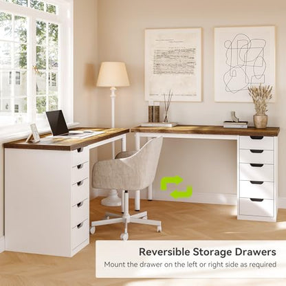 Computer Desk with 5 Drawers, 47 Inch Modern Simple Study Writing Desk with Metal Frame, Work Desk for Home Office, Rustic Brown and White