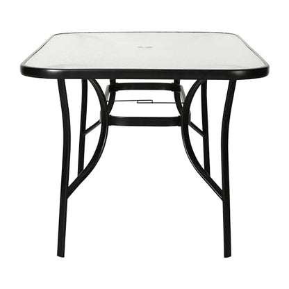 Tory Rectangle Patio Table with Umbrella Hole, Commercial All-Weather Table with Heat Resistant Tempered Glass, Steel Tube Frame, 35x 59, Black