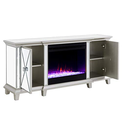 Toppington Mirrored Fireplace Media Console - Transitional Design, Silver Glass and Wood - Ideal for Living Room, Family Room (FC1010356)