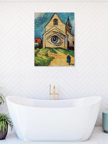 NuYeBiofx Abstract Farmhouse Starry Night Eye Canvas Wall Art Prints,48"x32" Framed Picture Artwork Rustic Oil Painting Art Printed Canvas Oil Painting for Living Room Bedroom Office,Ready to Hang