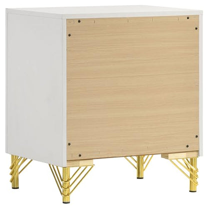Coaster Home Furnishings Lucia Modern Classic 4-Piece Bedroom Set Velvet Upholstered Eastern King Size Wingback Bed Frame 61-inch Headboard Beige and White 224731KE-S4