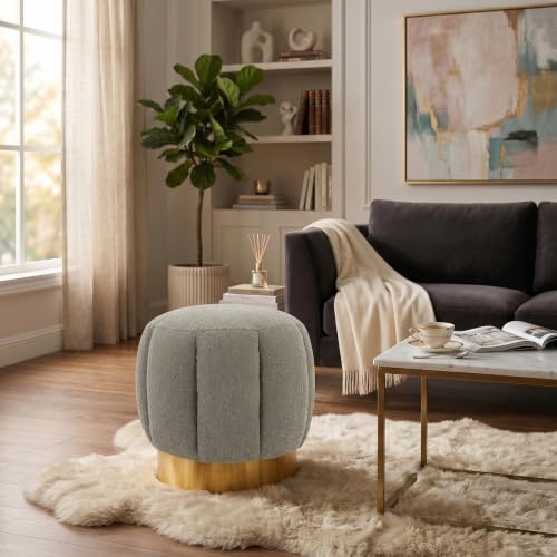 SAFAVIEH Couture Collection Maxine Light Grey Boucle/Gold Channel Tufted Ottoman (Fully Assembled)