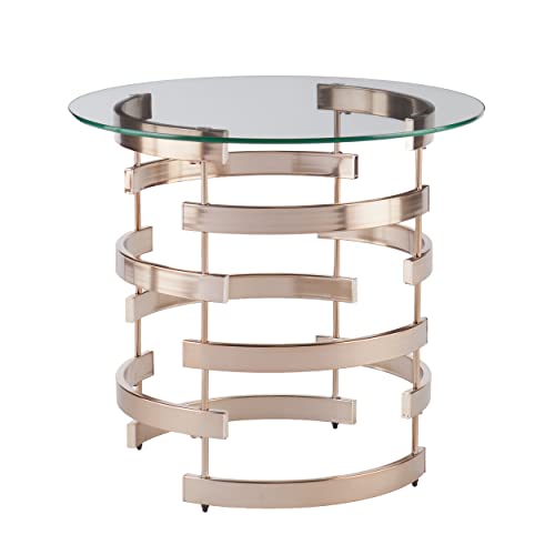 Belmar Contemporary Round Glass Top End Table, Champagne