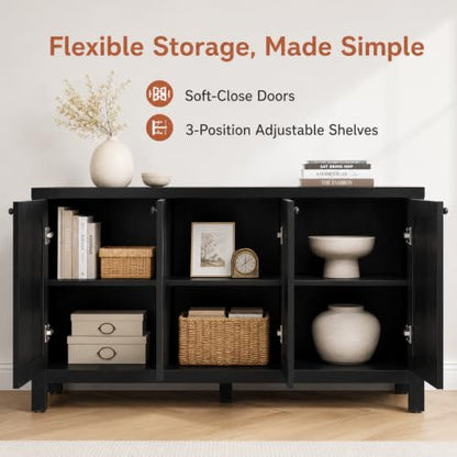 47" Black Sideboard Buffet Cabinet with Storage Modern Credenza with Doors, view 4
