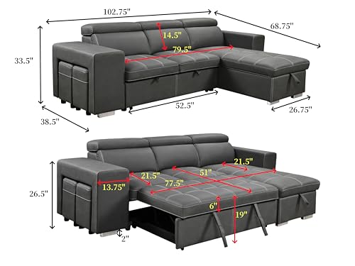 Charcoal Grey L-Shaped Sofa with Pullout Bed and Storage, view 4
