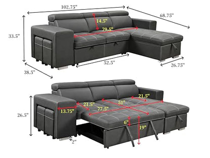 Charcoal Grey L-Shaped Sofa with Pullout Bed and Storage, view 4