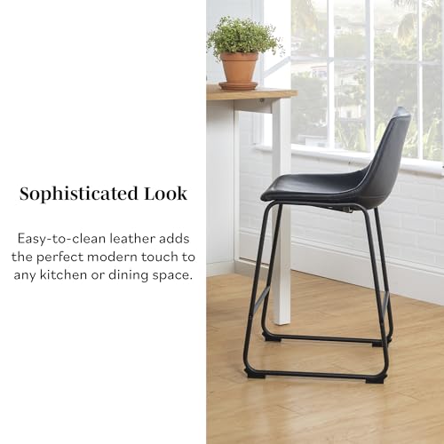 Douglas Urban Industrial Faux Leather Armless Counter Chairs, Set of 2, Black, 20"D x 18.5"W x 34.5"H