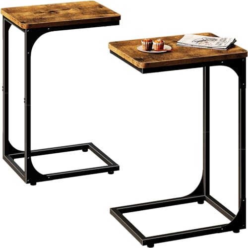 C Table Side Table Set of 2 Living Room Sets C Shaped Couch Tray End Tables Farmhouse, Rustic Brown (017-30BN)