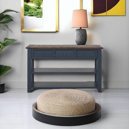 Solid Wood Console Table for Entryway;Sofa Table with Storage | 48.8 Inch Blue Real Wood Farmhouse Console Table with Drawers;Entry Way Table for Living Room,Foyer,Hallway;Easy Assembled