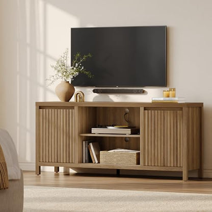 Fluted TV Stand for 55 65 inch TV, Wood TV Consoles for Living Room, view 5