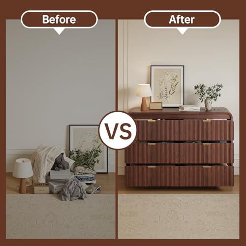 Fluted 6 Drawers Dresser for Bedroom, 54" Wide Wooden Dresser with Metal Handle, view 6