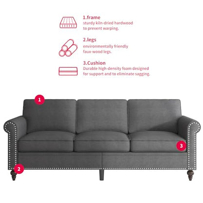 3PCS Sofa Set for Living Room,Modern Linen Couch Set with Nailhead Trim Design, Living Room Furniture Set for Office,Apartment, Home(Sofa & Loveseat & Chair/Dark Grey)