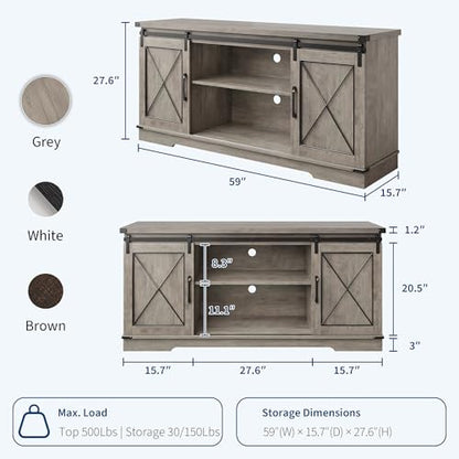 Farmhouse TV Stand for TV up to 65 in and Entertainment Center with Sliding, view 3