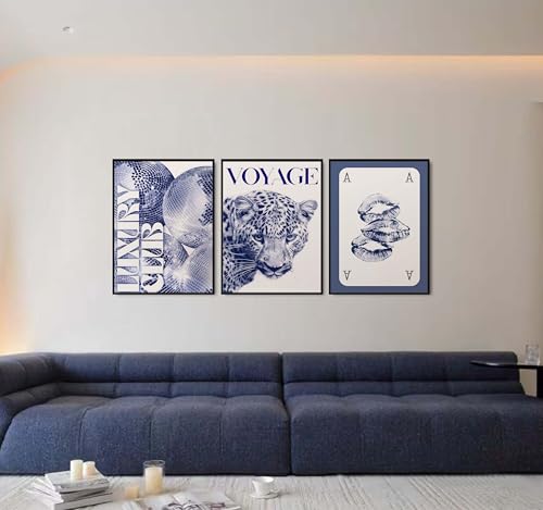 Blue Cheetah Canvas Wall Art Y2K Trendy Leopard Wall Decor Paintings Preppy Blue and White Cheetah Disco Posters Prints Pictures for Girly Room Bedroom Dorm 12 * 16 Inch （Posters