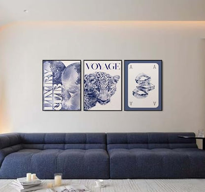 Blue Cheetah Canvas Wall Art Y2K Trendy Leopard Wall Decor Paintings Preppy Blue and White Cheetah Disco Posters Prints Pictures for Girly Room Bedroom Dorm 12 * 16 Inch （Posters