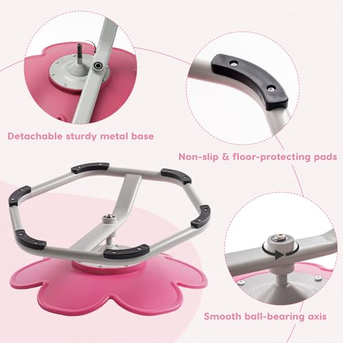 Kids Sensory Swivel Chair, Kids Swivel Chair with Non-Slip Design, Training Body Coordination, Flower Shape Wobble Chair, No Assembly, Pink