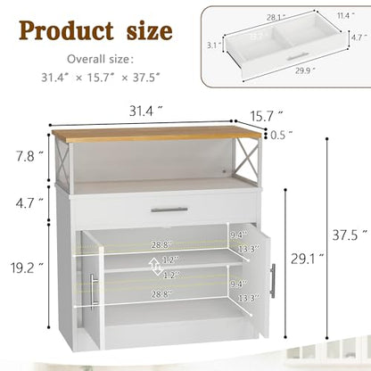 Coffee Bar Cabinet, Farmhouse Kitchen Storage Cabinet with Adjustable Shelf, 31“ Modern Sideboard Buffet Table for Kitchen, Dining Room, White